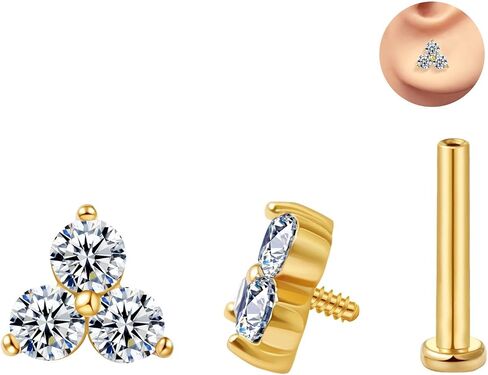 حلق الغضروف الجذاب Tragus Stud Trio CZ Stone Stone Flat Back Flats for Helix Conch داخليًا متمة مختبر in Saudi Arabia