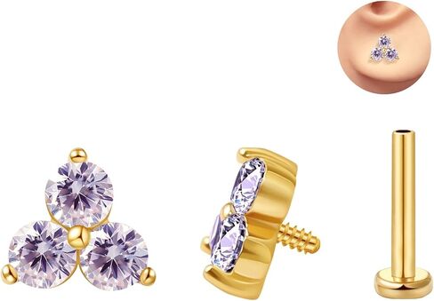 حلق الغضروف الجذاب Tragus Stud Trio CZ Stone Stone Flat Back Flats for Helix Conch داخليًا متمة مختبر in Saudi Arabia