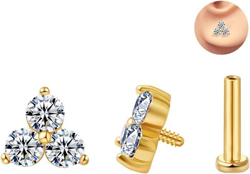 حلق الغضروف الجذاب Tragus Stud Trio CZ Stone Stone Flat Back Flats for Helix Conch داخليًا متمة مختبر in Saudi Arabia