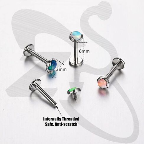 ZS ASTM F136 Titanium 16g 8mm Medusa Piercing Jewelry for Conch و Tragus و Helix و Labret و Cartilage - أقراط مسطحة Hypoallergenic داخليًا أوبال آشلي ثقب المجوهرات in Kuwait