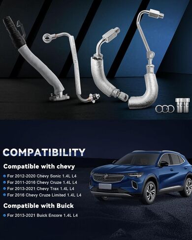 Turbocharger Turbo Oil Feed Line Pipe Tube Fit for 1.4L Buick, Chevrolet Vehicles Encore 2013-2021, Cruze 2011-2016, Sonic 2012-2020,Trax 2013-2021 Replace# 55592600 25198546 25200947 625-829 in Kuwait