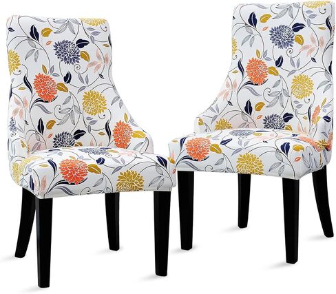 Liykimt Stretch Wingback Side Cairs Clover-Accent Cover Cover Cover مع ذراع ، وكرسي لتناول الطعام القابل للغسل بالذراع مع حامية مسمر لتناول الطعام مجموعة من غرفة المعيشة من 2 ، Orange in Kuwait