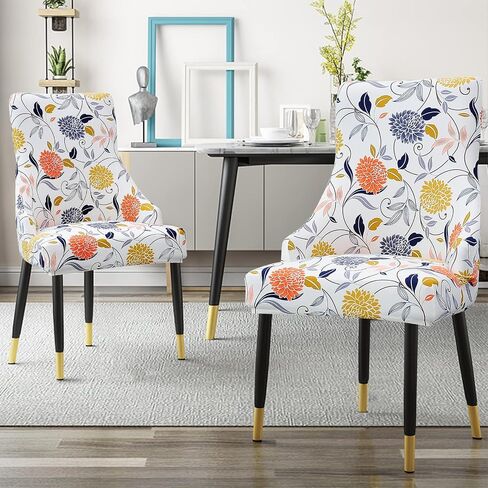 Liykimt Stretch Wingback Side Cairs Clover-Accent Cover Cover Cover مع ذراع ، وكرسي لتناول الطعام القابل للغسل بالذراع مع حامية مسمر لتناول الطعام مجموعة من غرفة المعيشة من 2 ، Orange in Kuwait