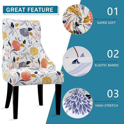 Liykimt Stretch Wingback Side Cairs Clover-Accent Cover Cover Cover مع ذراع ، وكرسي لتناول الطعام القابل للغسل بالذراع مع حامية مسمر لتناول الطعام مجموعة من غرفة المعيشة من 2 ، Orange in Kuwait