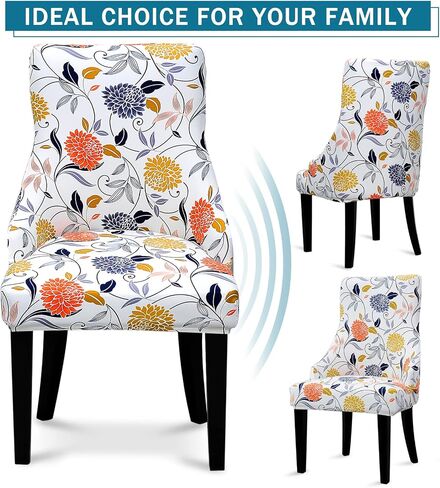Liykimt Stretch Wingback Side Cairs Clover-Accent Cover Cover Cover مع ذراع ، وكرسي لتناول الطعام القابل للغسل بالذراع مع حامية مسمر لتناول الطعام مجموعة من غرفة المعيشة من 2 ، Orange in Kuwait