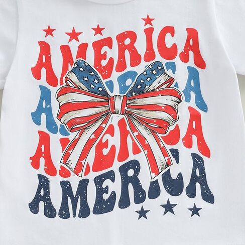 Kids Toddler Girls 4th of July T-Shirt Short Sleeve Patriotic Coquette Bow American Flag Independence Day Top in Saudi Arabia
