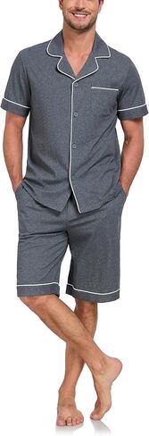 EA'S SECRET 100% Cotton Men's Button Down Pajamas Set Mens Notched Collar Lounge Pjs Set Short Sleeve Sleepwear With Pockets in Saudi Arabia