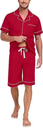 EA'S SECRET 100% Cotton Men's Button Down Pajamas Set Mens Notched Collar Lounge Pjs Set Short Sleeve Sleepwear With Pockets in Kuwait