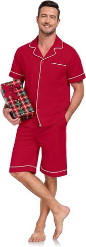 EA'S SECRET 100% Cotton Men's Button Down Pajamas Set Mens Notched Collar Lounge Pjs Set Short Sleeve Sleepwear With Pockets in Kuwait