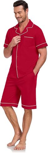 EA'S SECRET 100% Cotton Men's Button Down Pajamas Set Mens Notched Collar Lounge Pjs Set Short Sleeve Sleepwear With Pockets in Kuwait