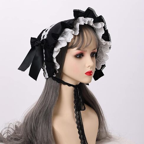 BPURBER VICTORIAN LACE BONNET HAT Colonial Pioneer Hat for Halloween Assume in Saudi Arabia