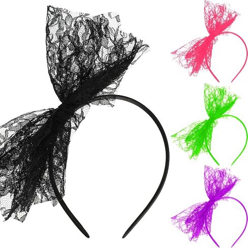 Blulu Set of 4 80's Lace Headband with Bow for Women 80s Hair Accessories Costume for Retro Fancy 80s Clothing Theme Party (Fresh Color) in Saudi Arabia