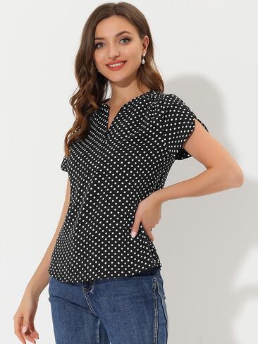 Allegra K Women's Polka Dots Print V Neck Short Sleeve Elegant Work Office Tops in Saudi Arabia