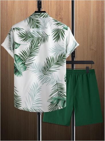 Men's 2 Piece Short Set Button Down Tropical Shirts and Drawstring Waist Beach Shorts Vacation Outfits in Kuwait