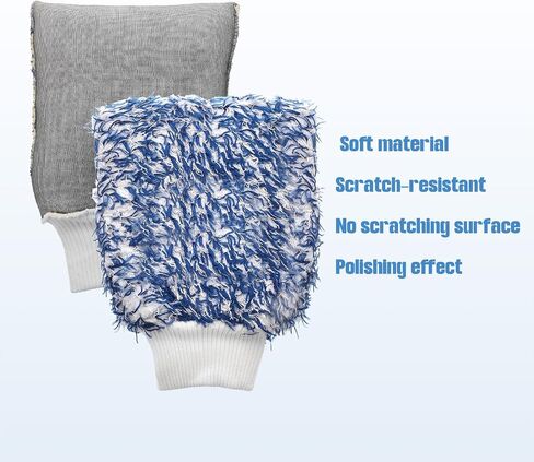 HARFINGTON 4pcs Microfiber Car Wash Mitts 10" x 8" Scratch Free Wash Gloves Absorbent Double Sided Plush Cleaning Drying Mitts for Car Washing Home Clean Blue White in Saudi Arabia