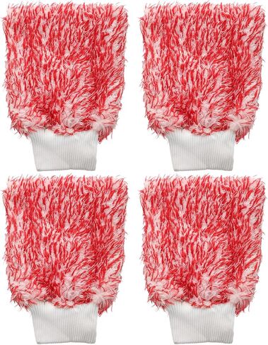 HARFINGTON 4pcs Microfiber Car Wash Mitts 10" x 8" Scratch Free Wash Gloves Absorbent Double Sided Plush Cleaning Drying Mitts for Car Washing Home Clean Blue White in Saudi Arabia