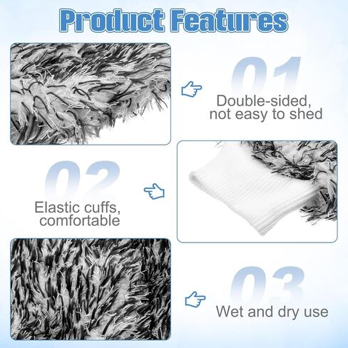 HARFINGTON Microfiber Car Wash Mitts 10" x 8" Scratch Free Wash Gloves Absorbent Double Sided Plush Cleaning Drying Mitts for Car Washing Home Clean Black White in Kuwait