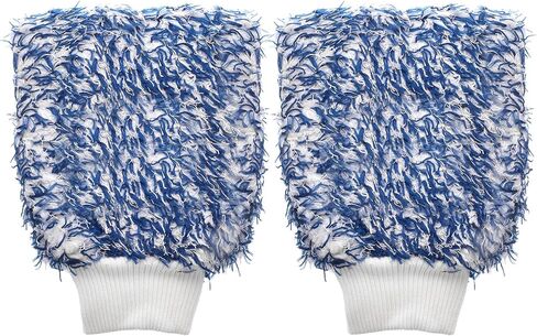 HARFINGTON 2pcs Microfiber Car Wash Mitts 10" x 8" Scratch Free Wash Gloves Absorbent Double Sided Plush Cleaning Drying Mitts for Car Washing Home Clean Blue White in Saudi Arabia