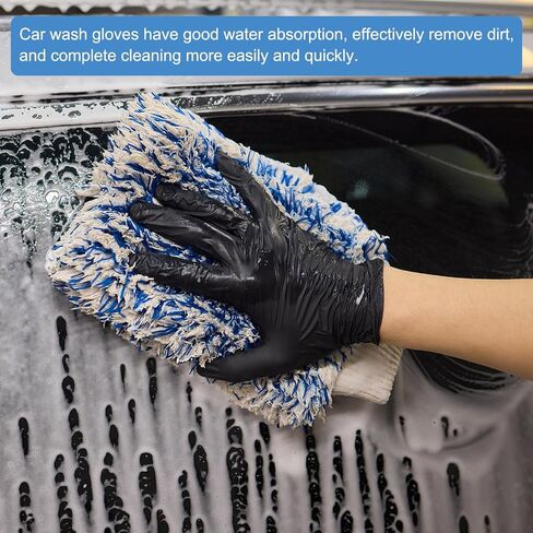 HARFINGTON 2pcs Microfiber Car Wash Mitts 10" x 8" Scratch Free Wash Gloves Absorbent Double Sided Plush Cleaning Drying Mitts for Car Washing Home Clean Blue White in Saudi Arabia