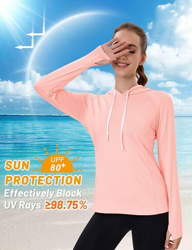 MAGCOMSEN Women's UPF 80+ Sun Protection Hoodie Shirt Long Sleeve Outdoor Hiking Fishing Rash Guard with Pocket in Saudi Arabia