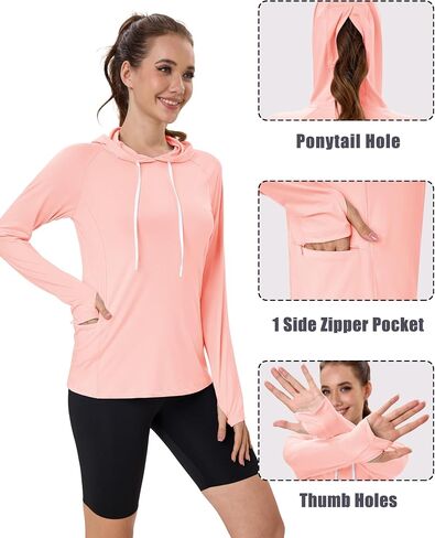 MAGCOMSEN Women's UPF 80+ Sun Protection Hoodie Shirt Long Sleeve Outdoor Hiking Fishing Rash Guard with Pocket in Saudi Arabia
