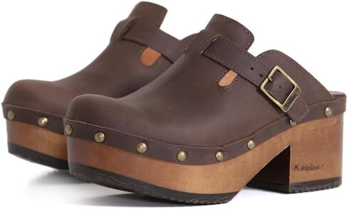 Kebba - Donna - Handmade Platform Clogs with Genuine Leather, Adjustable Buckle, and Leather Insole for Comfort in Saudi Arabia