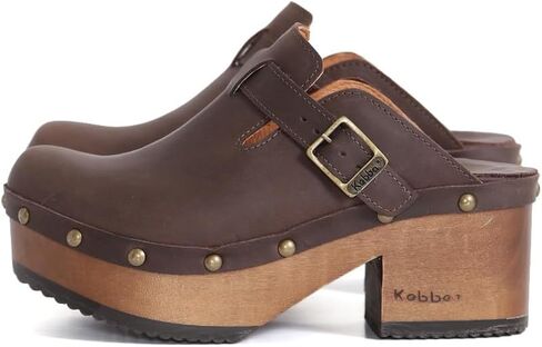 Kebba - Donna - Handmade Platform Clogs with Genuine Leather, Adjustable Buckle, and Leather Insole for Comfort in Saudi Arabia