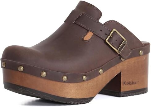 Kebba - Donna - Handmade Platform Clogs with Genuine Leather, Adjustable Buckle, and Leather Insole for Comfort in Saudi Arabia