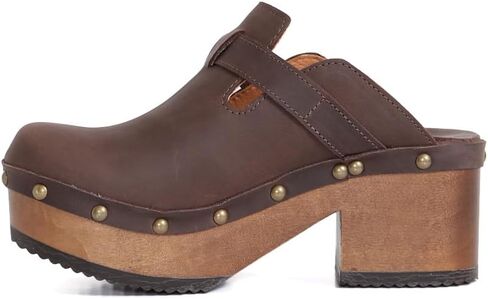 Kebba - Donna - Handmade Platform Clogs with Genuine Leather, Adjustable Buckle, and Leather Insole for Comfort in Saudi Arabia