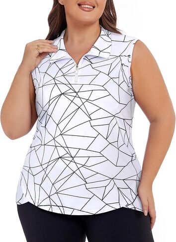Koscacy Women's Plus Size Sleeveless Golf Tennis Polo Shirts Zip Up Dry Fit Workout Tank Tops Athletic Shirt in Saudi Arabia