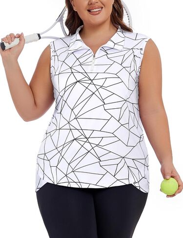 Koscacy Women's Plus Size Sleeveless Golf Tennis Polo Shirts Zip Up Dry Fit Workout Tank Tops Athletic Shirt in Saudi Arabia