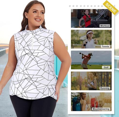 Koscacy Women's Plus Size Sleeveless Golf Tennis Polo Shirts Zip Up Dry Fit Workout Tank Tops Athletic Shirt in Saudi Arabia