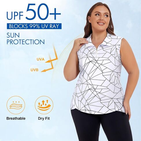Koscacy Women's Plus Size Sleeveless Golf Tennis Polo Shirts Zip Up Dry Fit Workout Tank Tops Athletic Shirt in Saudi Arabia
