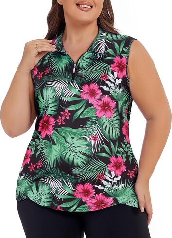 Koscacy Women's Plus Size Sleeveless Golf Tennis Polo Shirts Zip Up Dry Fit Workout Tank Tops Athletic Shirt in Saudi Arabia