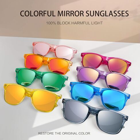 Pibupibu 10/20 Pack Neon Party Sunglasses Bulk,Wholesale Retro 80s Colorful Mirrrored Lens Sunglasses Party Favors in Saudi Arabia