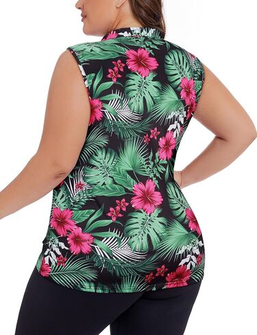 Koscacy Women's Plus Size Sleeveless Golf Tennis Polo Shirts Zip Up Dry Fit Workout Tank Tops Athletic Shirt in Saudi Arabia