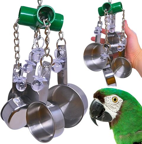 Clacker Bonka Bird Toys Colorful Durable Stainless Steel Pullable Parrot Macaw African Grey Cockatoo (Single Clacker, White) in Kuwait