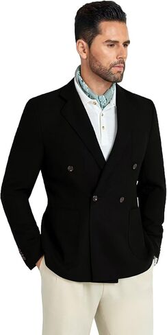 Mens Blazer Jacket Slim Fit Knit Double Breasted Casual Blazer Men 1 Button Notched Business Mens Sport Coat in Saudi Arabia