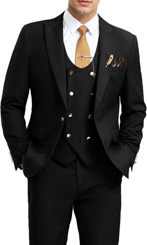 Men's Suits 3 Piece Slim Fit Tuxedo Suit One Button Double Breasted Men Wedding Prom Homecoming Suits Blazer Vest Pants in Saudi Arabia
