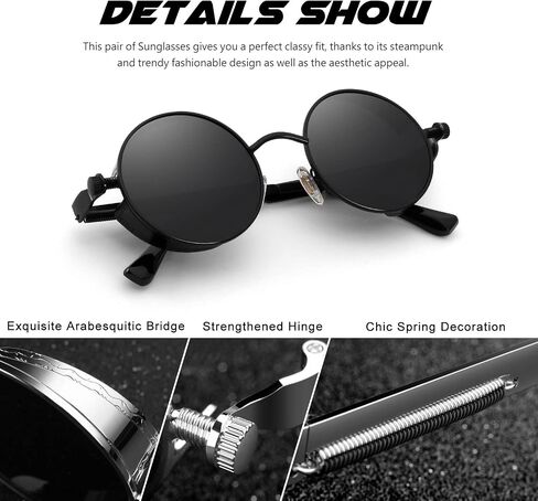 CGID Retro Steampunk Round Round Rouldized Sunglasses Men Womens Metal Circle Frame UV400 Protection E72 in Kuwait