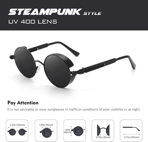 CGID Retro Steampunk Round Round Rouldized Sunglasses Men Womens Metal Circle Frame UV400 Protection E72 in Kuwait