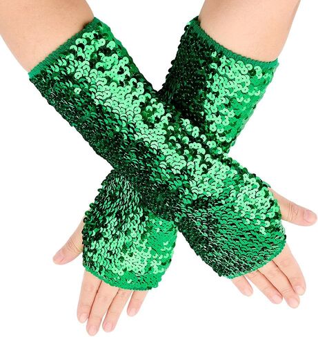 1 Pair Green Sequin Gloves Glitter Sequins Stretchy Fingerless Gloves Sparkly Shiny Elastic Oversleeves Long Rave Arm Sleeves Bulk for Women Party Costume Halloween Birthday Accessories in Saudi Arabia
