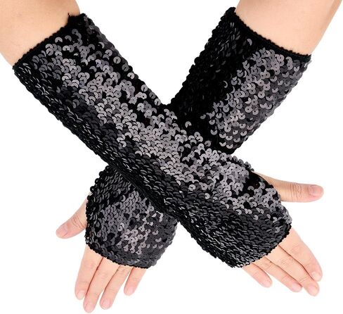 1 Pair Green Sequin Gloves Glitter Sequins Stretchy Fingerless Gloves Sparkly Shiny Elastic Oversleeves Long Rave Arm Sleeves Bulk for Women Party Costume Halloween Birthday Accessories in Kuwait