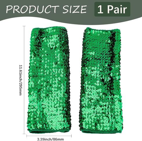 1 Pair Green Sequin Gloves Glitter Sequins Stretchy Fingerless Gloves Sparkly Shiny Elastic Oversleeves Long Rave Arm Sleeves Bulk for Women Party Costume Halloween Birthday Accessories in Saudi Arabia