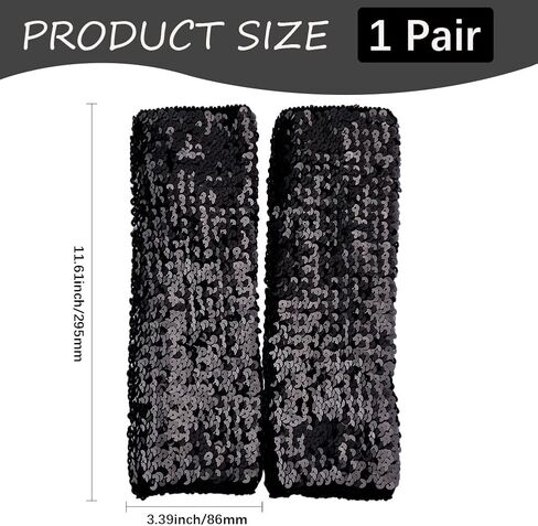 1 Pair Green Sequin Gloves Glitter Sequins Stretchy Fingerless Gloves Sparkly Shiny Elastic Oversleeves Long Rave Arm Sleeves Bulk for Women Party Costume Halloween Birthday Accessories in Kuwait