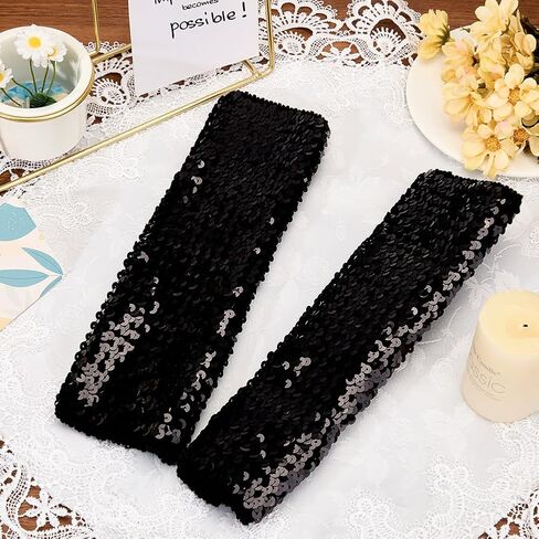 1 Pair Green Sequin Gloves Glitter Sequins Stretchy Fingerless Gloves Sparkly Shiny Elastic Oversleeves Long Rave Arm Sleeves Bulk for Women Party Costume Halloween Birthday Accessories in Kuwait