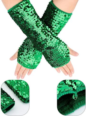 1 Pair Green Sequin Gloves Glitter Sequins Stretchy Fingerless Gloves Sparkly Shiny Elastic Oversleeves Long Rave Arm Sleeves Bulk for Women Party Costume Halloween Birthday Accessories in Saudi Arabia