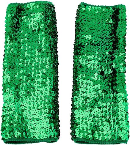 1 Pair Green Sequin Gloves Glitter Sequins Stretchy Fingerless Gloves Sparkly Shiny Elastic Oversleeves Long Rave Arm Sleeves Bulk for Women Party Costume Halloween Birthday Accessories in Saudi Arabia