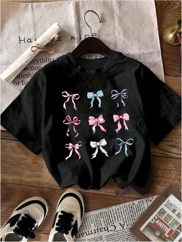 Shenhe Girl's 3 Pack Tees Graphic Tees Cherry Bow Print Perthetic Shirt Stirt Tops Tops in Saudi Arabia