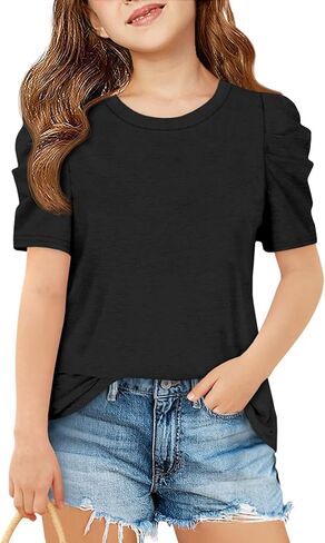 Imily Bela Girls Puff Short Sleeve Tops Kids Summer T Shirts Crewneck Fashion Tees 5-14 Years in Saudi Arabia